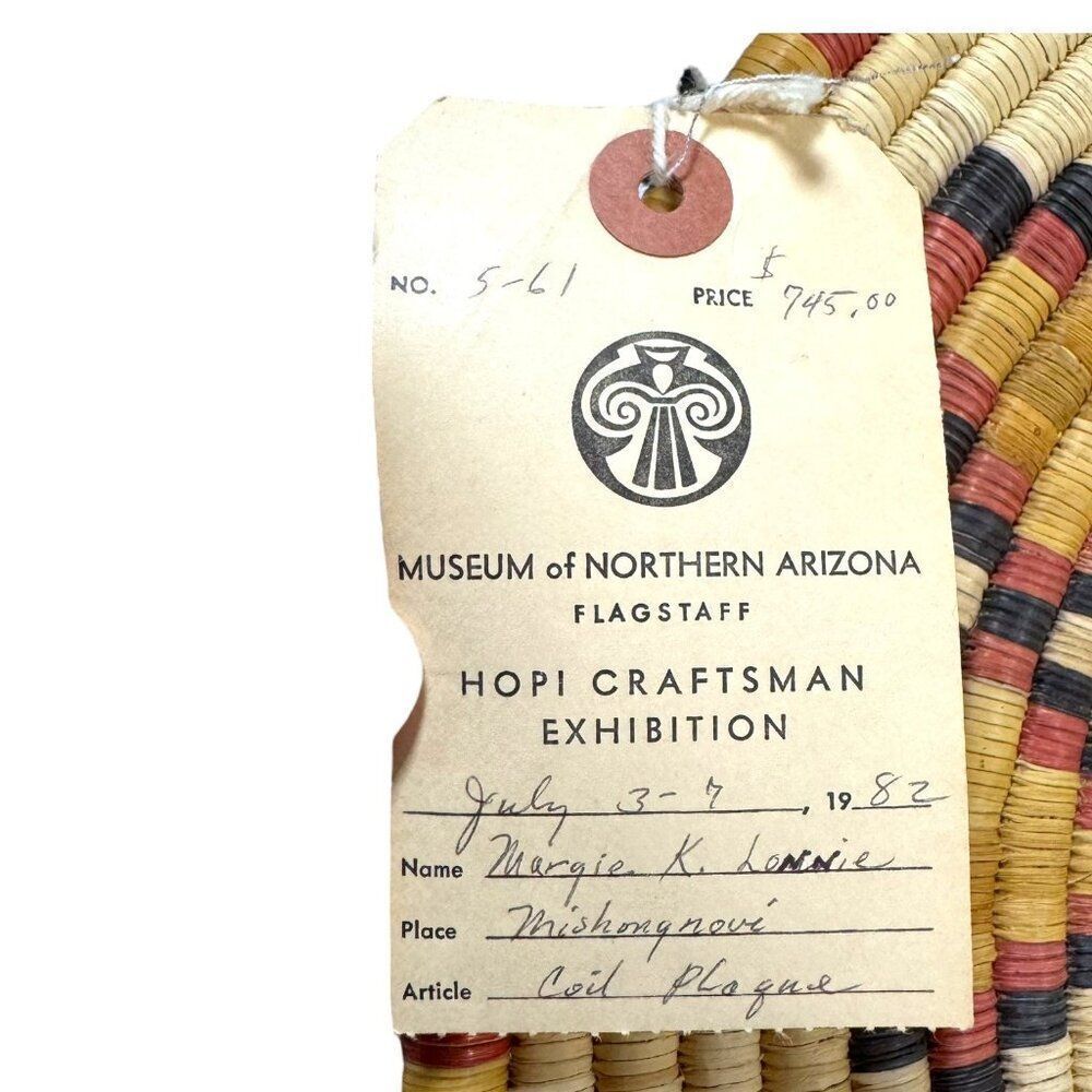 Vintage Museum Handwoven Hopi Coil Plaque Basket Corn Maiden Katsina Mana 1982 - Picture 4 of 8